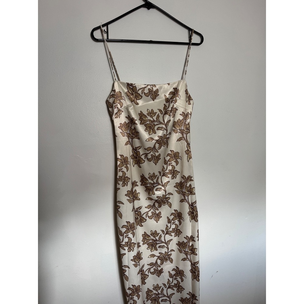 Peppermayo Lara Satin Maxi Dress Hazel Bloom Floral Brown Cream US 4 NWT